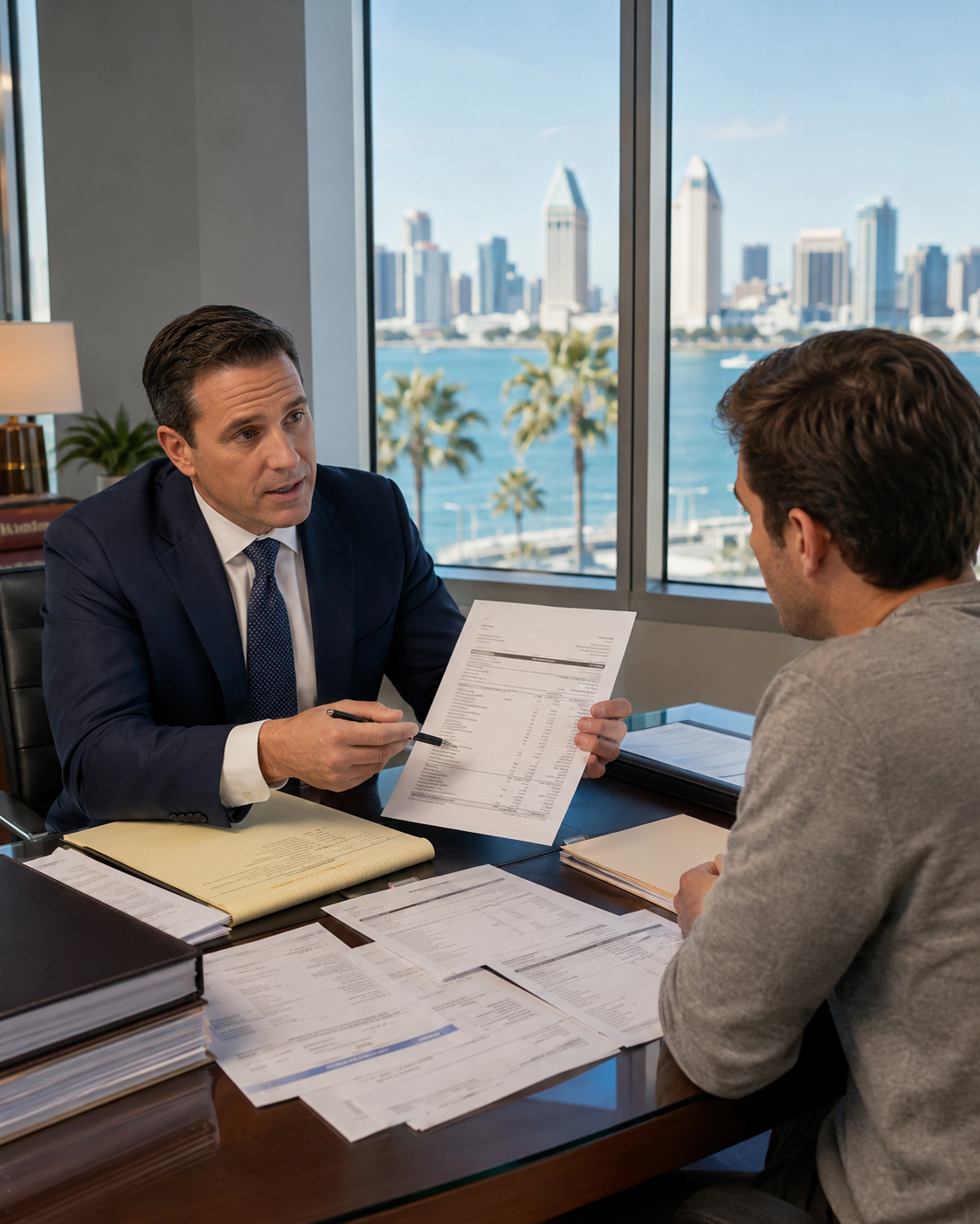 California Lemon Law Attorney in San Diego reviewing vehicle repair orders with a client