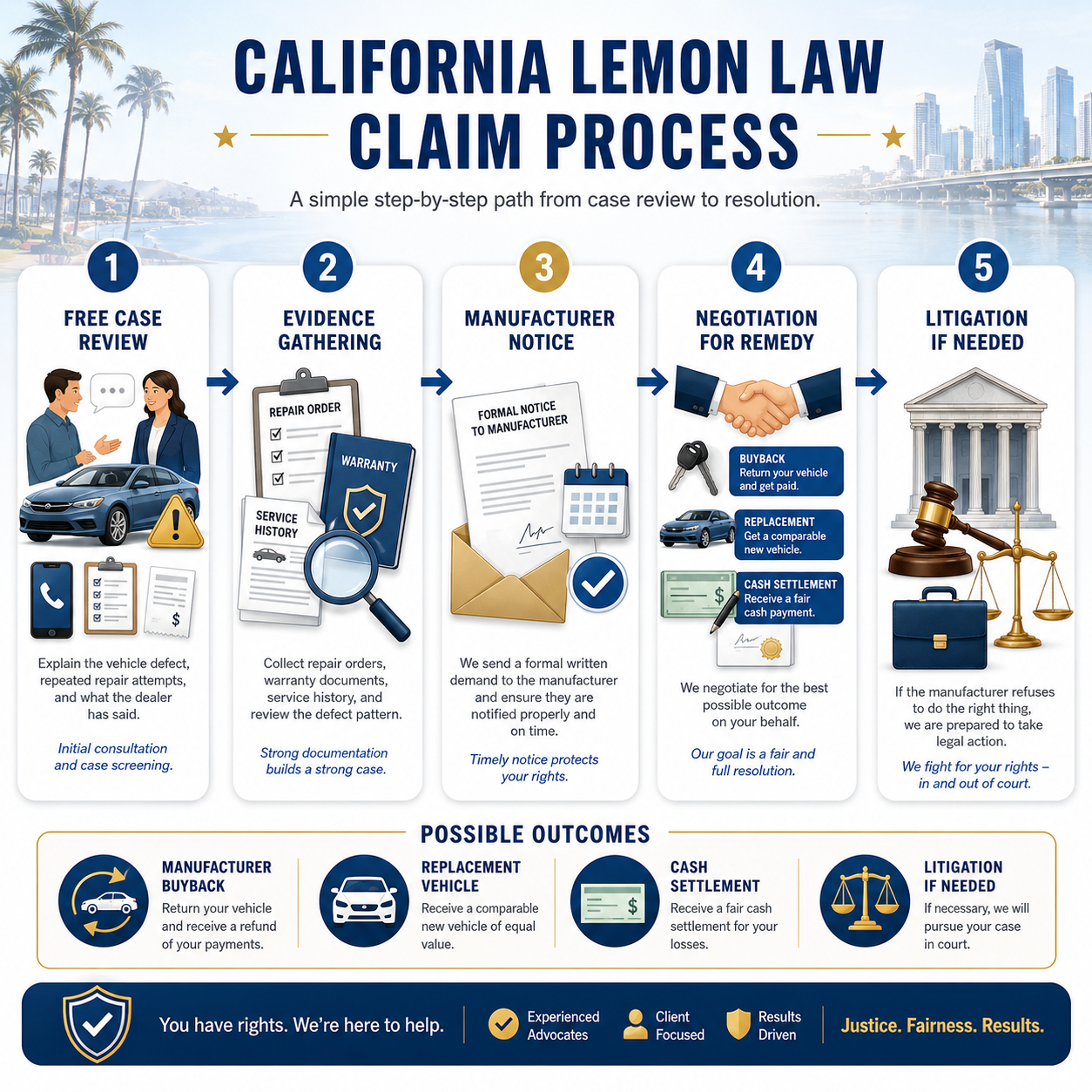 Step-by-step California lemon law claim process from repair records to manufacturer buyback